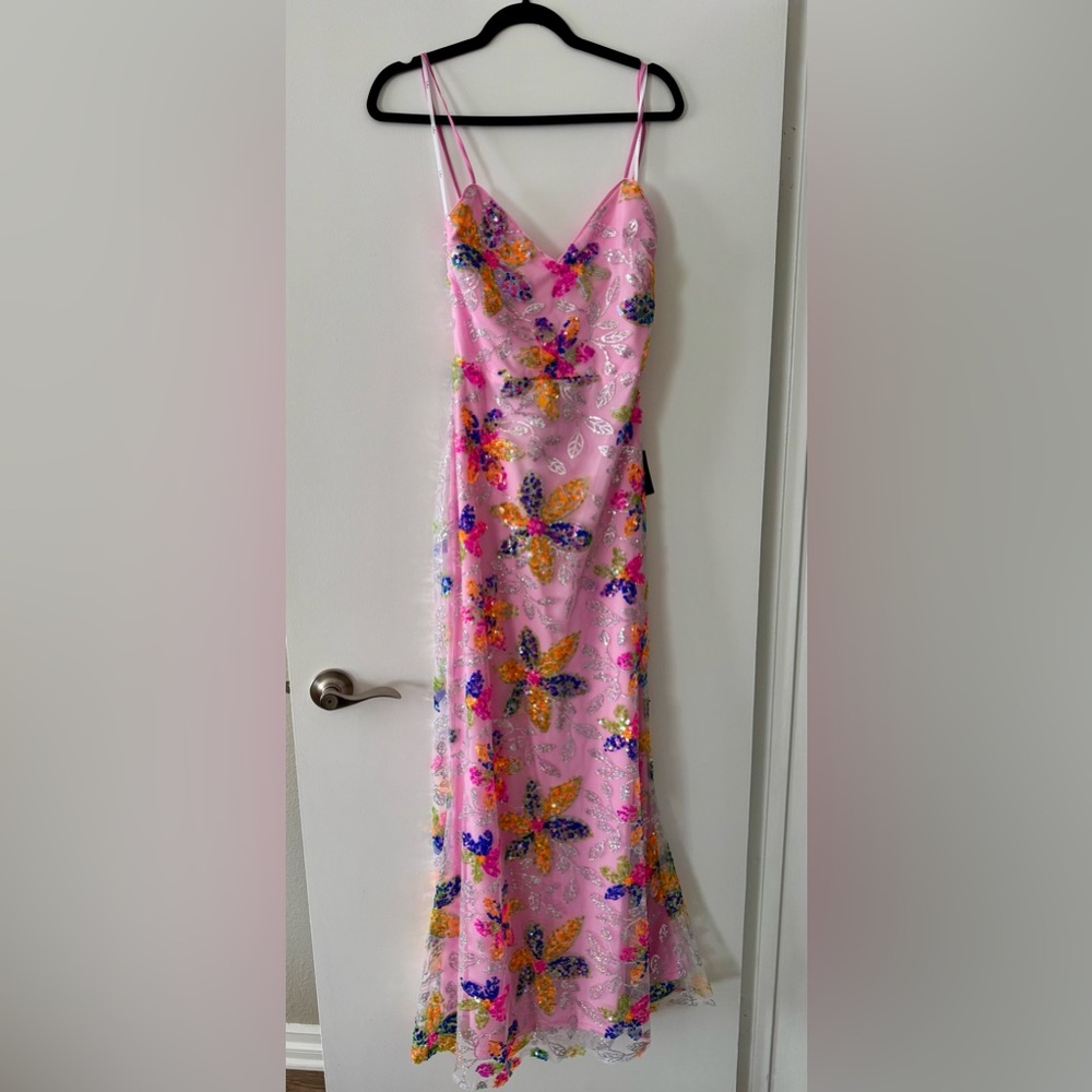 Lulu's Isleen Light Pink Sequin Lace-Up Mermaid Maxi Dress - size M - Picture 4 of 6